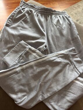 adidas Men's Light Gray Track Joggers with Signature Side Stripes